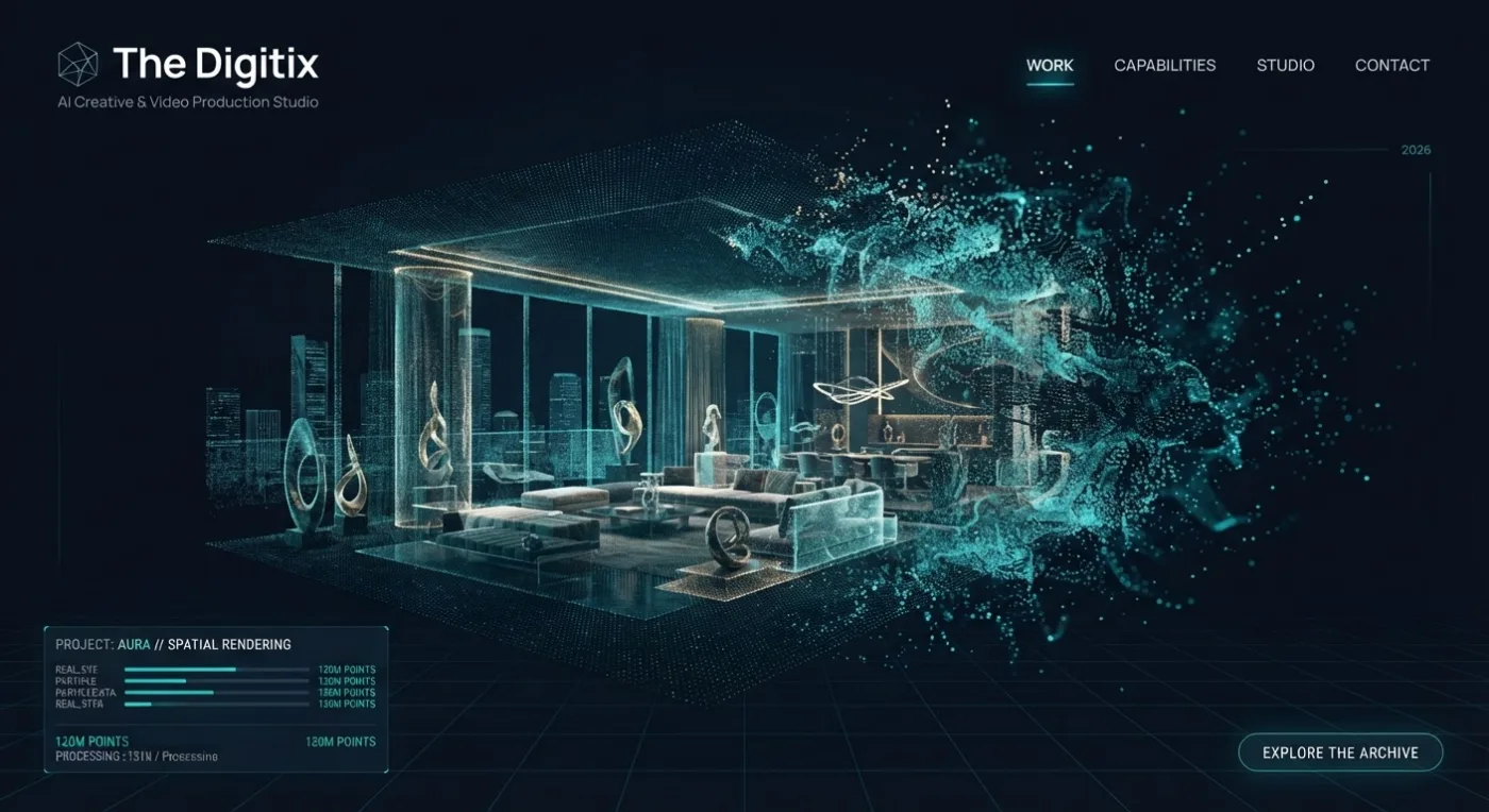 Architecture interior as a 3D point-cloud flythrough