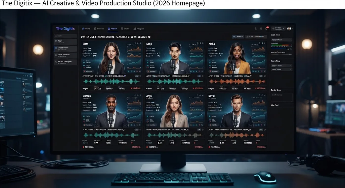 Grid of AI avatar presenters