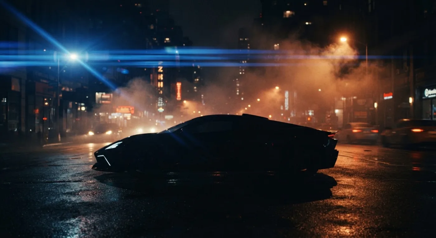 Cinematic car silhouette with blue anamorphic flare