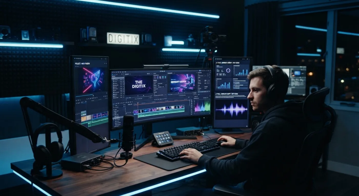 Video editing workstation with multiple monitors
